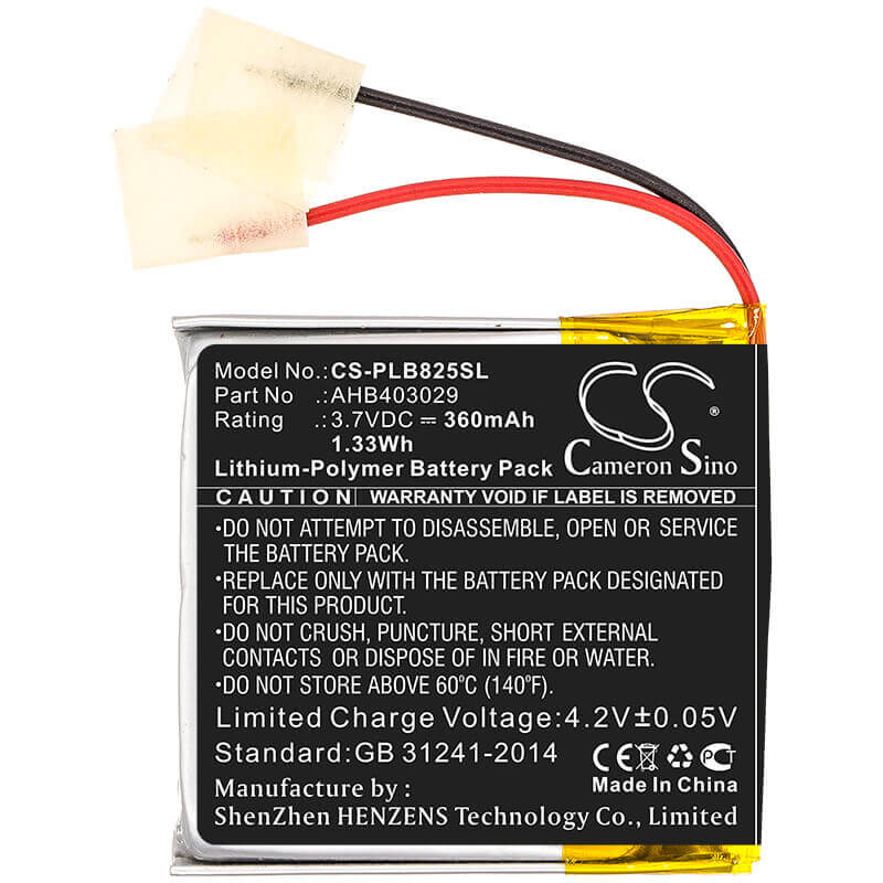 3.7V, Li-Polymer, 360mAh, Headset battery fits Plantronics, Ahb403029, B825m, Voyager Focus 2, 1.33Wh Wireless Headset Cameron Sino Technology Limited