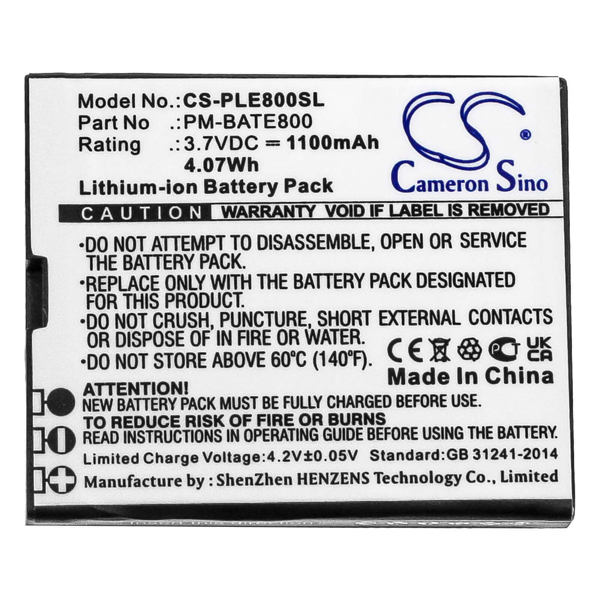 3.7V, Li-ion, 1100mAh, batterie de smartphone compatible Plum, Pm-bate800, E800, 4.07Wh Mobile, Smartphone Cameron Sino Technology Limited (Smartphone)