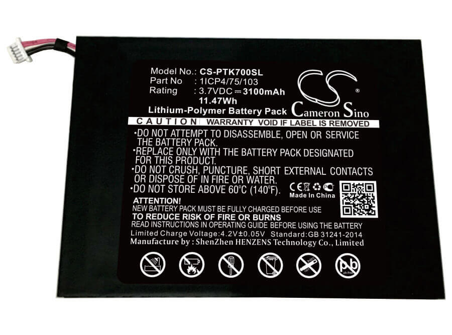 3.7V, Li-Polymer, 3100mAh, E-book, E-reader battery fits Pocketbook, 1icp4/75/103, A7, 11.47Wh E-book, E-reader Cameron Sino Technology Limited (Suspended)