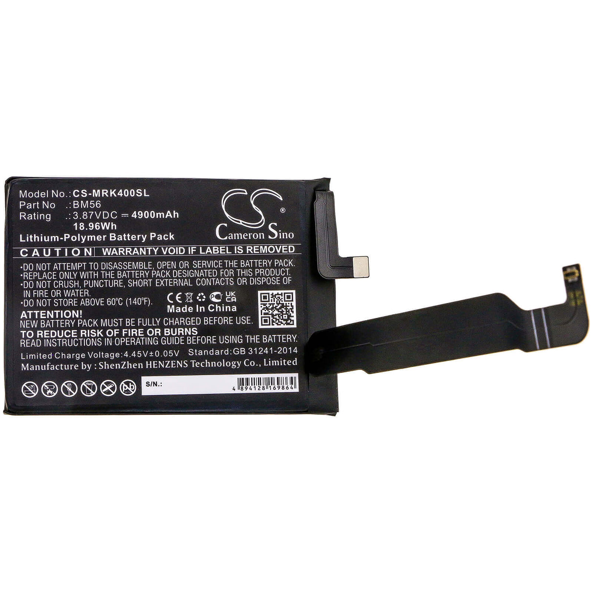 3.87V, Li-Polymer, 4900mAh, SmartPhone battery fits Poco, Redmi, Bm56, F3 Gt 5g, M2104k10i, 18.96Wh Mobile, SmartPhone Cameron Sino Technology Limited (Smartphone)