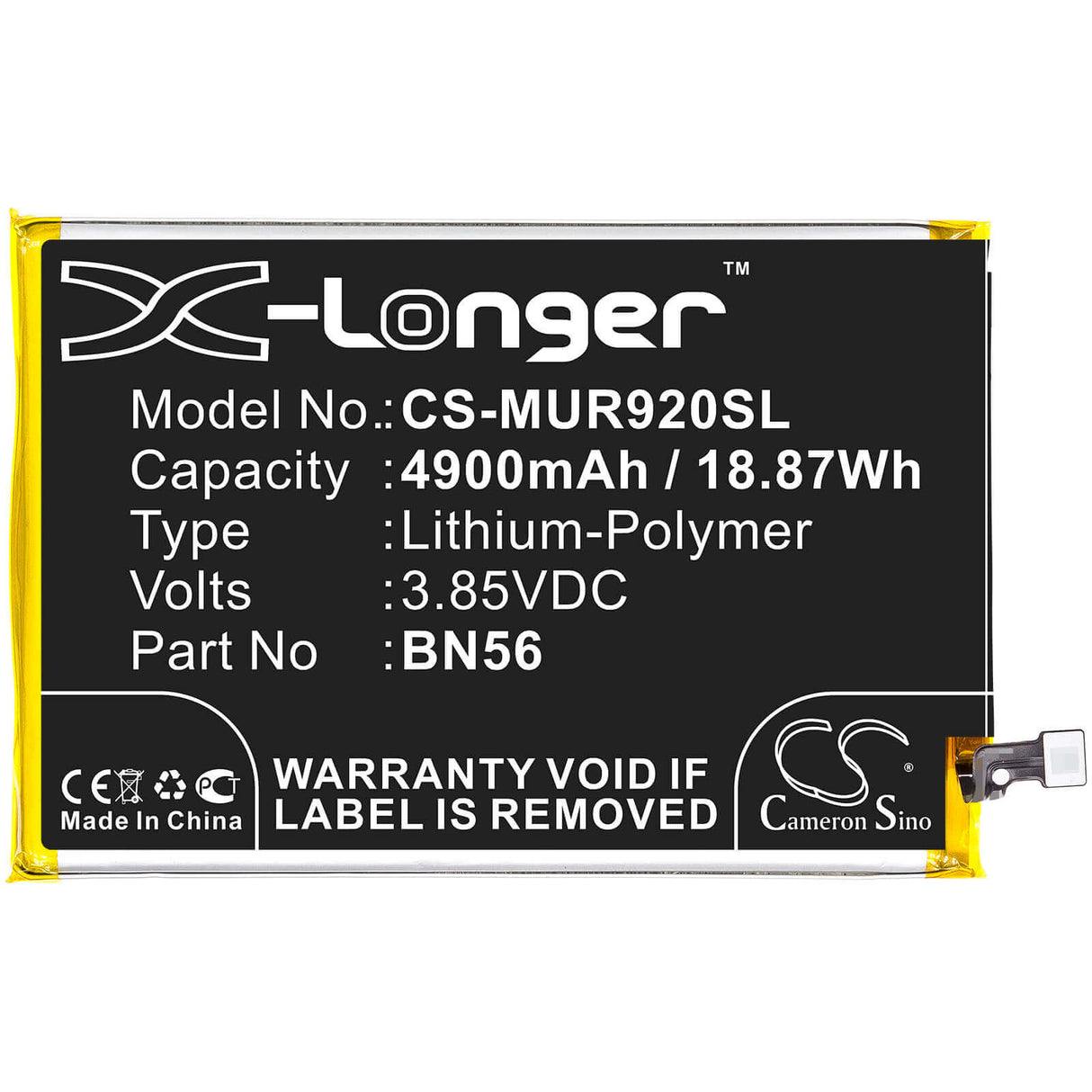 3.85V, Li-Polymer, 4900mAh, SmartPhone battery fits Poco, Redmi, Bn56, M2 Pro, 18.87Wh Mobile, SmartPhone Cameron Sino Technology Limited (Smartphone)