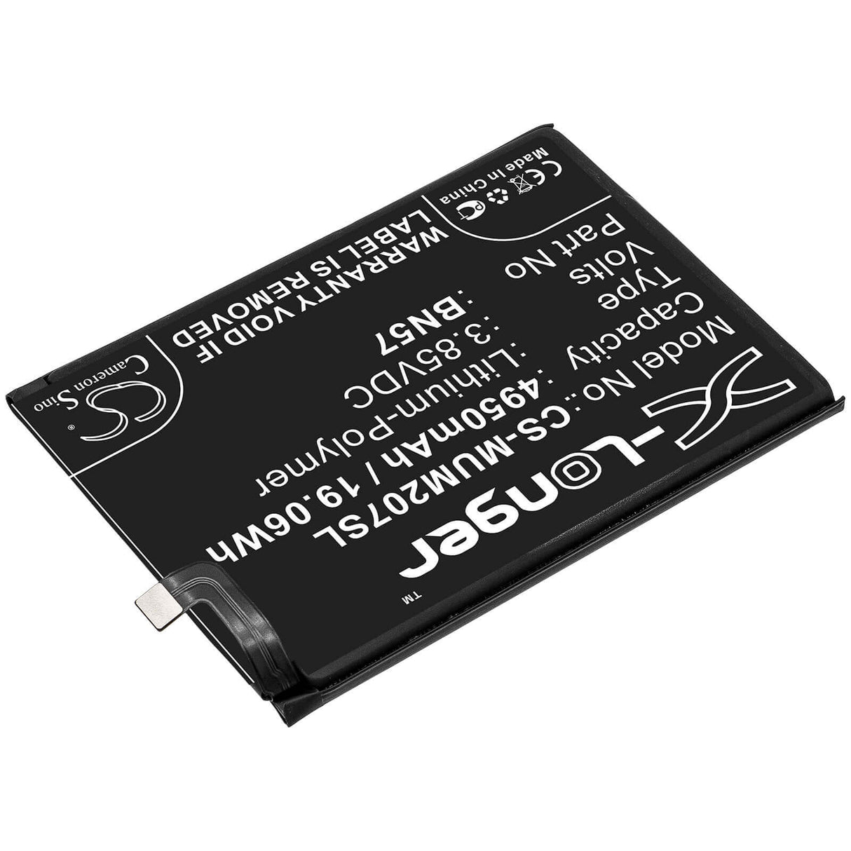 3.85V, Li-Polymer, 4950mAh, SmartPhone battery fits Xiaomi, Poco, Bn57, M2007j20cg, X3 Nfc, 19.06Wh Mobile, SmartPhone Cameron Sino Technology Limited (Smartphone)