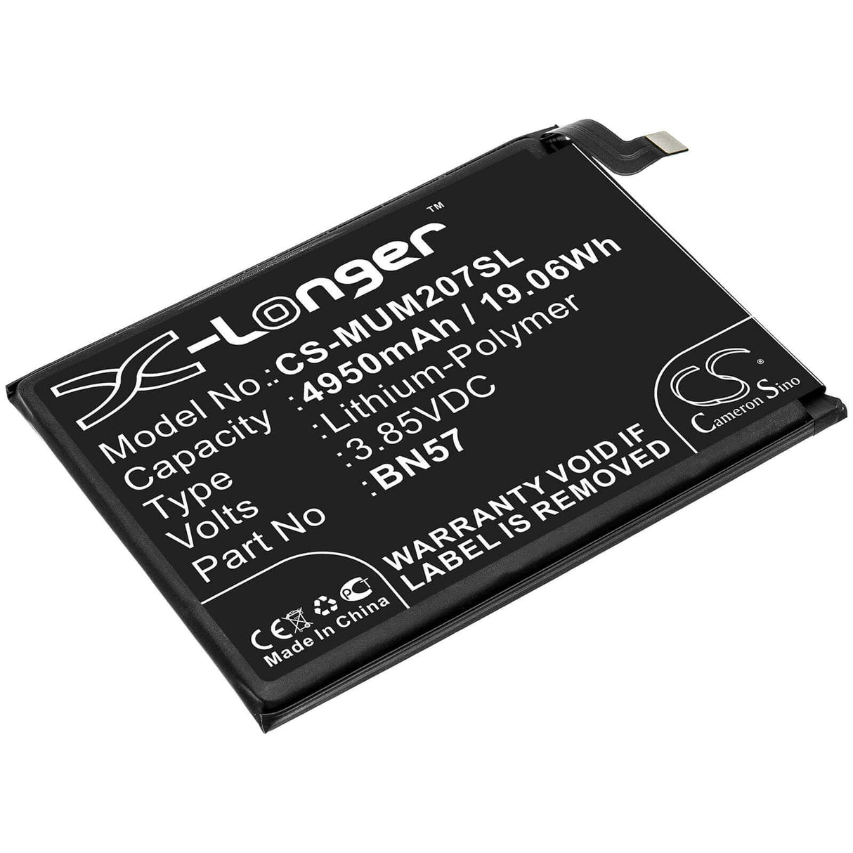 3.85V, Li-Polymer, 4950mAh, SmartPhone battery fits Xiaomi, Poco, Bn57, M2007j20cg, X3 Nfc, 19.06Wh Mobile, SmartPhone Cameron Sino Technology Limited (Smartphone)