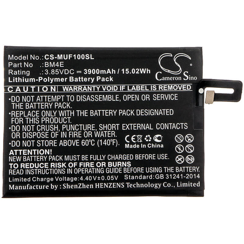 3.85V, Li-Polymer, 3900mAh, SmartPhone battery fits Pocophone, Xiaomi, Bm4e, M1805e10a, Poco F1, 15.02Wh Mobile, SmartPhone Cameron Sino Technology Limited (Smartphone)