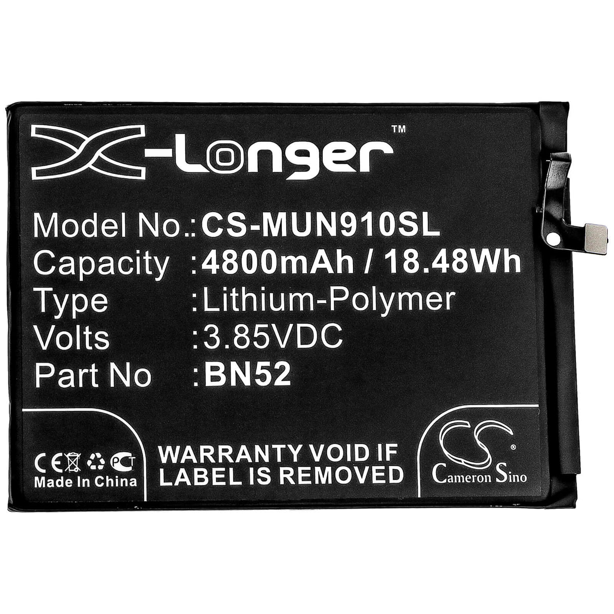 3.85V, Li-Polymer, 4800mAh, SmartPhone battery fits Pocophone, Redmi, Bn52, M2003j6ci, Poco M2 Pro, 18.48Wh Mobile, SmartPhone Cameron Sino Technology Limited (Smartphone)