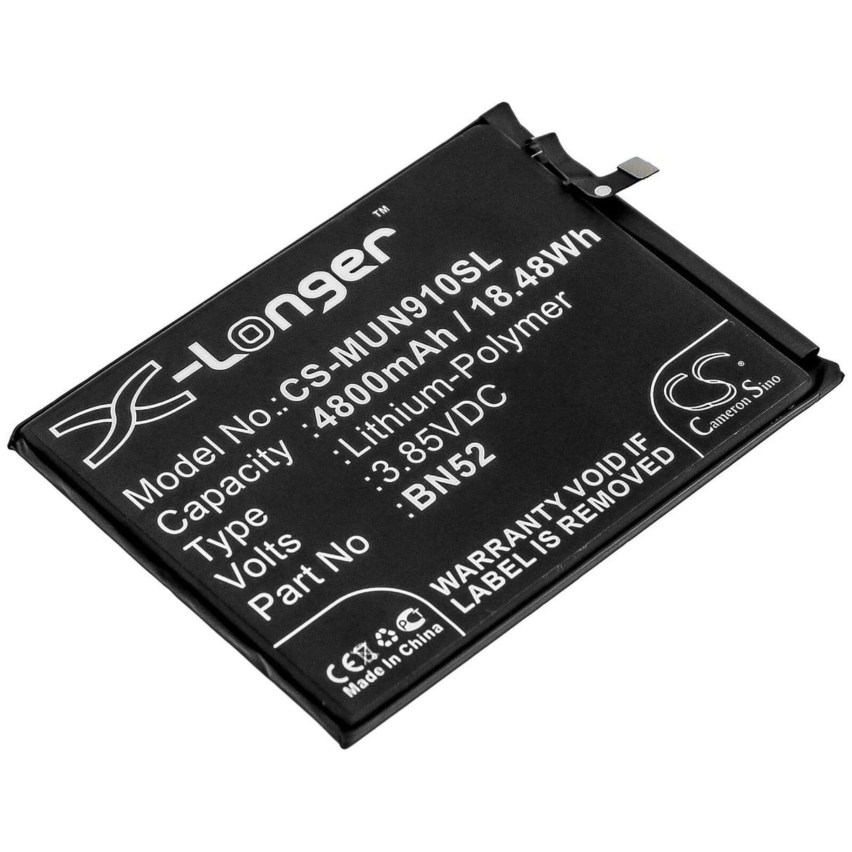 3.85V, Li-Polymer, 4800mAh, SmartPhone battery fits Pocophone, Redmi, Bn52, M2003j6ci, Poco M2 Pro, 18.48Wh Mobile, SmartPhone Cameron Sino Technology Limited (Smartphone)