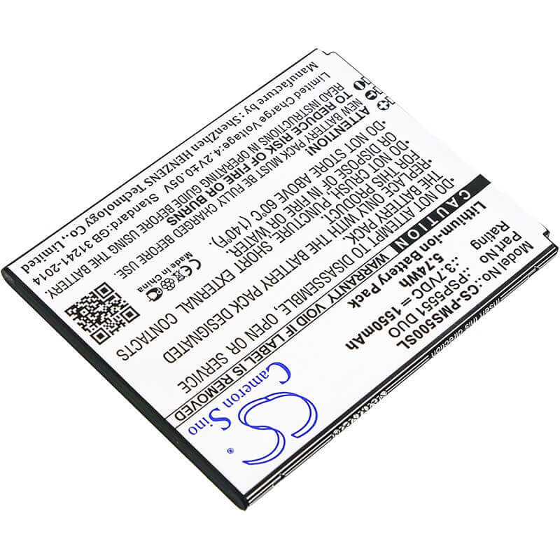 3.7V, Li-ion, 1550mAh, SmartPhone battery fits Prestigio, Psp5551 Duo, Grace S5, Psp5551 Duo, 5.74Wh Mobile, SmartPhone Cameron Sino Technology Limited (Smartphone)