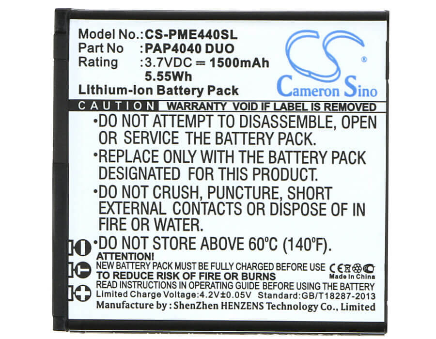 3.7V, Li-ion, 1500mAh, SmartPhone battery fits Prestigio, Pap4040 Duo, Multiphone 4040 Duo, 5.55Wh Mobile, SmartPhone Cameron Sino Technology Limited (Smartphone)