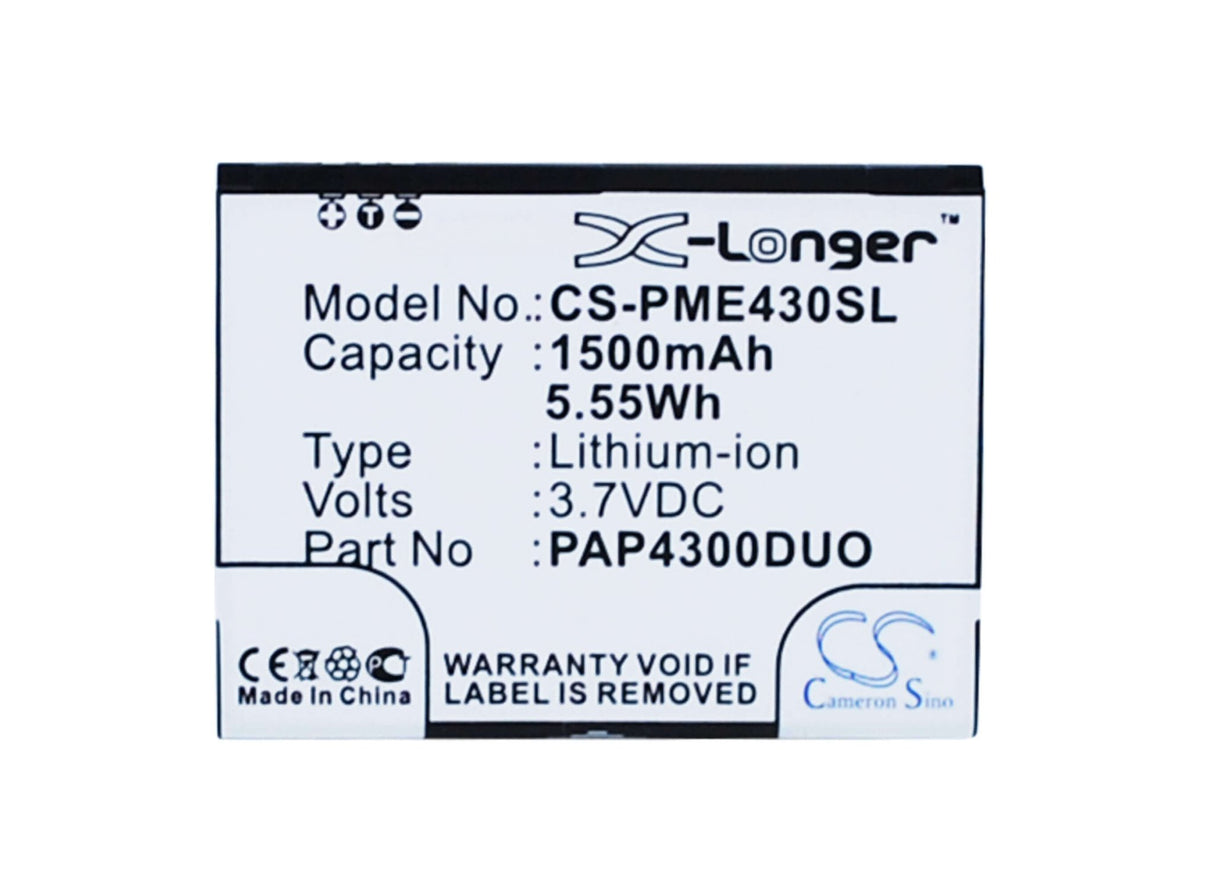 3.7V, Li-ion, 1500mAh, SmartPhone battery fits Prestigio, Pap4300duo, Multiphone 4300 Duo, 5.55Wh Mobile, SmartPhone Cameron Sino Technology Limited (Smartphone)