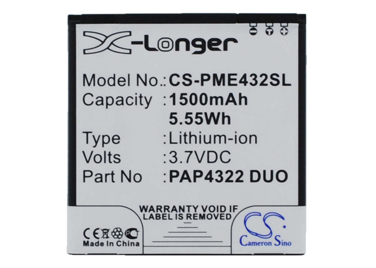 3.7V, Li-ion, 1500mAh, SmartPhone battery fits Prestigio, Pap4322 Duo, Multiphone 4322 Duo, 5.55Wh Mobile, SmartPhone Cameron Sino Technology Limited (Smartphone)