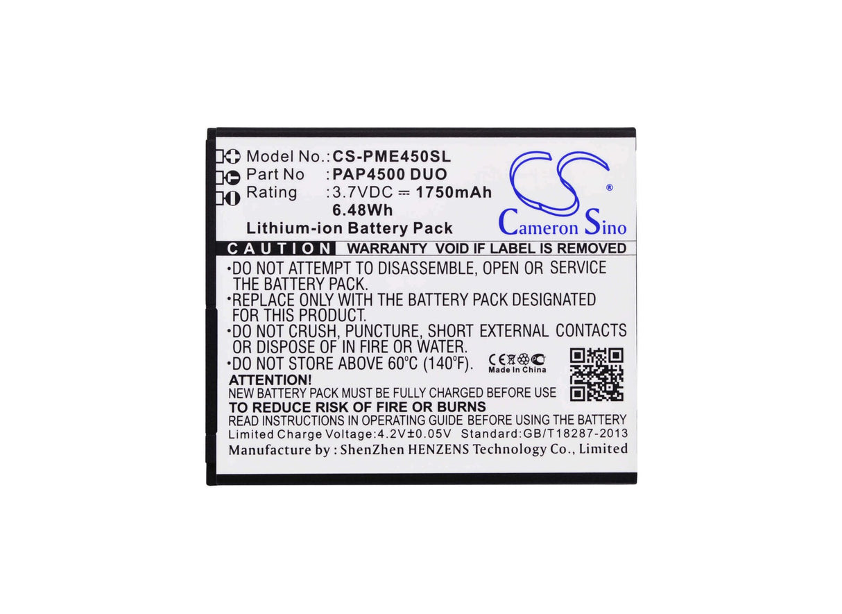 3.7V, Li-ion, 1750mAh, SmartPhone battery fits Prestigio, Pap4500 Duo, Multiphone 4500 Duo, 6.48Wh Mobile, SmartPhone Cameron Sino Technology Limited (Smartphone)