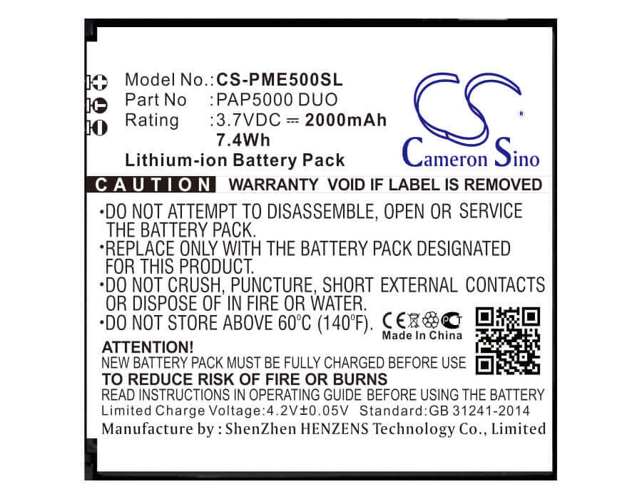 3,7 V, Li-ion, 2000 mAh, batterie de smartphone compatible avec Prestigio, Pap5000 Duo, 5000 Duo, Multiphone 5000 Duo, 7,4 Wh Mobile, Smartphone Cameron Sino Technology Limited (Smartphone)