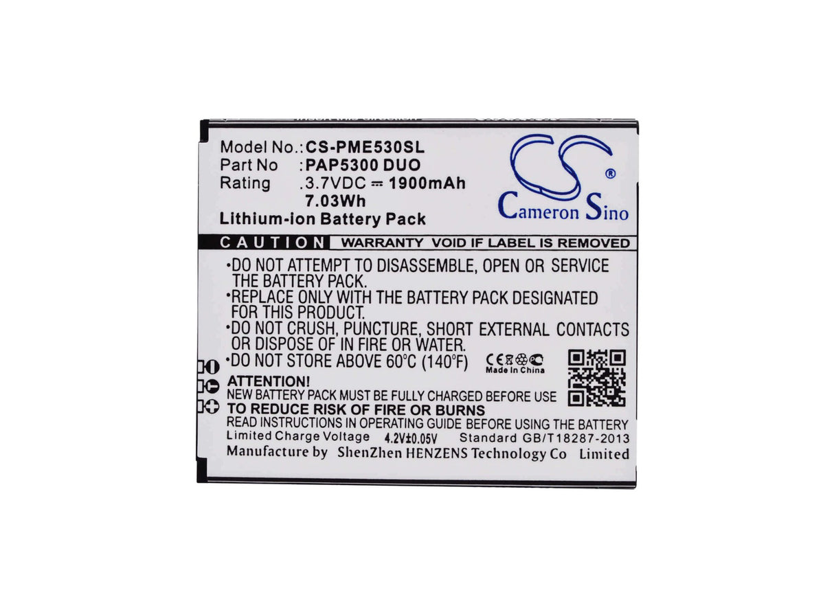 3.7V, Li-ion, 1900mAh, SmartPhone battery fits Prestigio, Pap5300 Duo, Multiphone 5300 Duo, 7.03Wh Mobile, SmartPhone Cameron Sino Technology Limited (Smartphone)