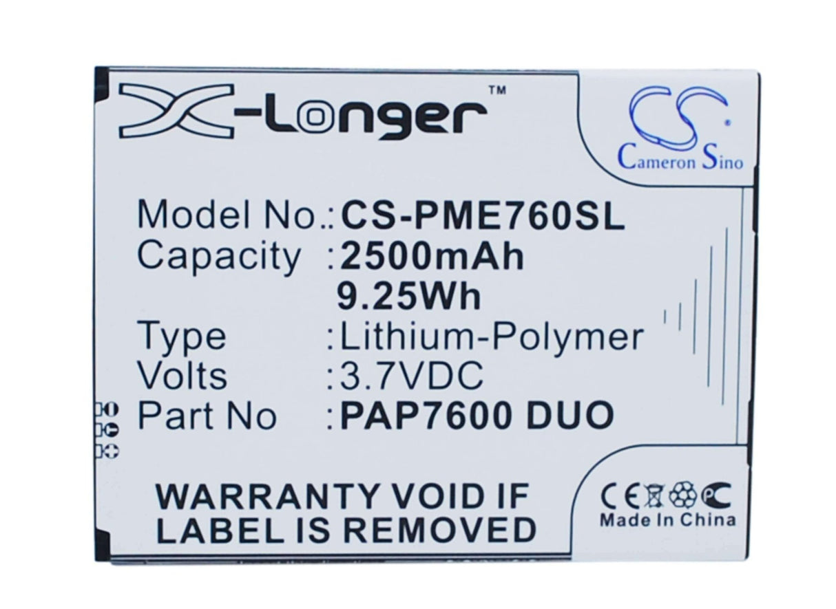 3.7V, Li-Polymer, 2500mAh, SmartPhone battery fits Prestigio, Pap7600 Duo, Multiphone 7600 Duo, 9.25Wh Mobile, SmartPhone Cameron Sino Technology Limited (Smartphone)
