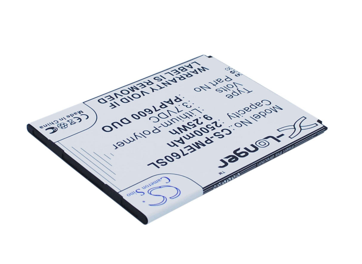 3.7V, Li-Polymer, 2500mAh, SmartPhone battery fits Prestigio, Pap7600 Duo, Multiphone 7600 Duo, 9.25Wh Mobile, SmartPhone Cameron Sino Technology Limited (Smartphone)