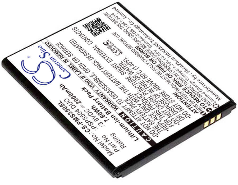 3,8V, Li-ion, 2000mAh, batterie pour smartphone compatible avec Prestigio, Psp3504 Duo, Muze C3, Psp3504 Duo, 7,6Wh Mobile, Smartphone Cameron Sino Technology Limited (Smartphone)