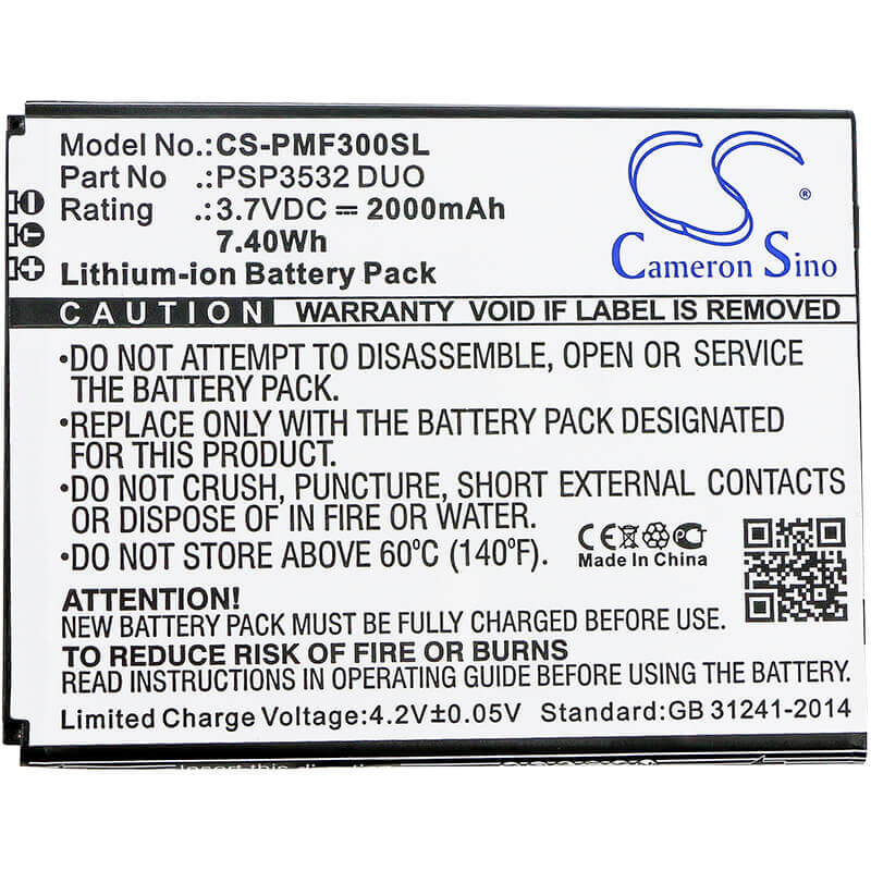 3,7V, Li-ion, 2000mAh, Batterie de smartphone compatible avec Prestigio, Psp3532 Duo, Muze A7, Muze F3, 7,4Wh Mobile, SmartPhone Cameron Sino Technology Limited (Suspendu)