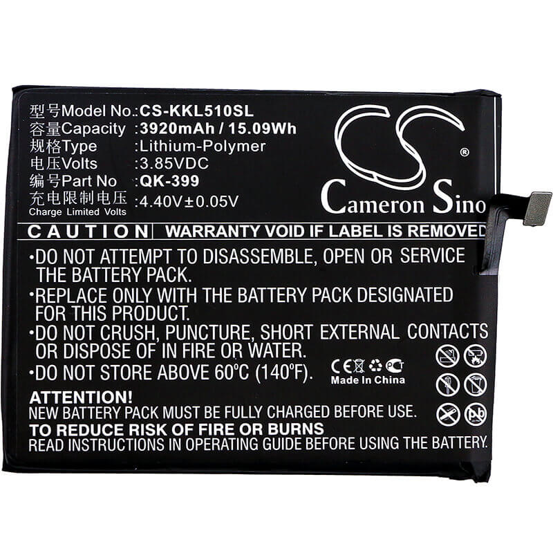 3.85V, Li-Polymer, 3920mAh, batterie de smartphone compatible avec Qiku, Qk-399, N5, N51605-a01, 15.09Wh Mobile, SmartPhone Cameron Sino Technology Limited (Suspendu)