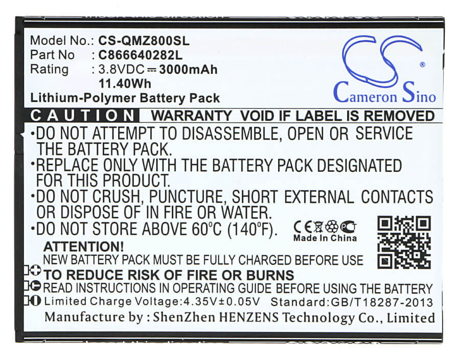 3,8V, Li-Polymer, 3000mAh, batterie de smartphone compatible avec Blu, Qmobile, C866639282l, D690u, L050, 11,4Wh Mobile, Smartphone Cameron Sino Technology Limited (Smartphone)
