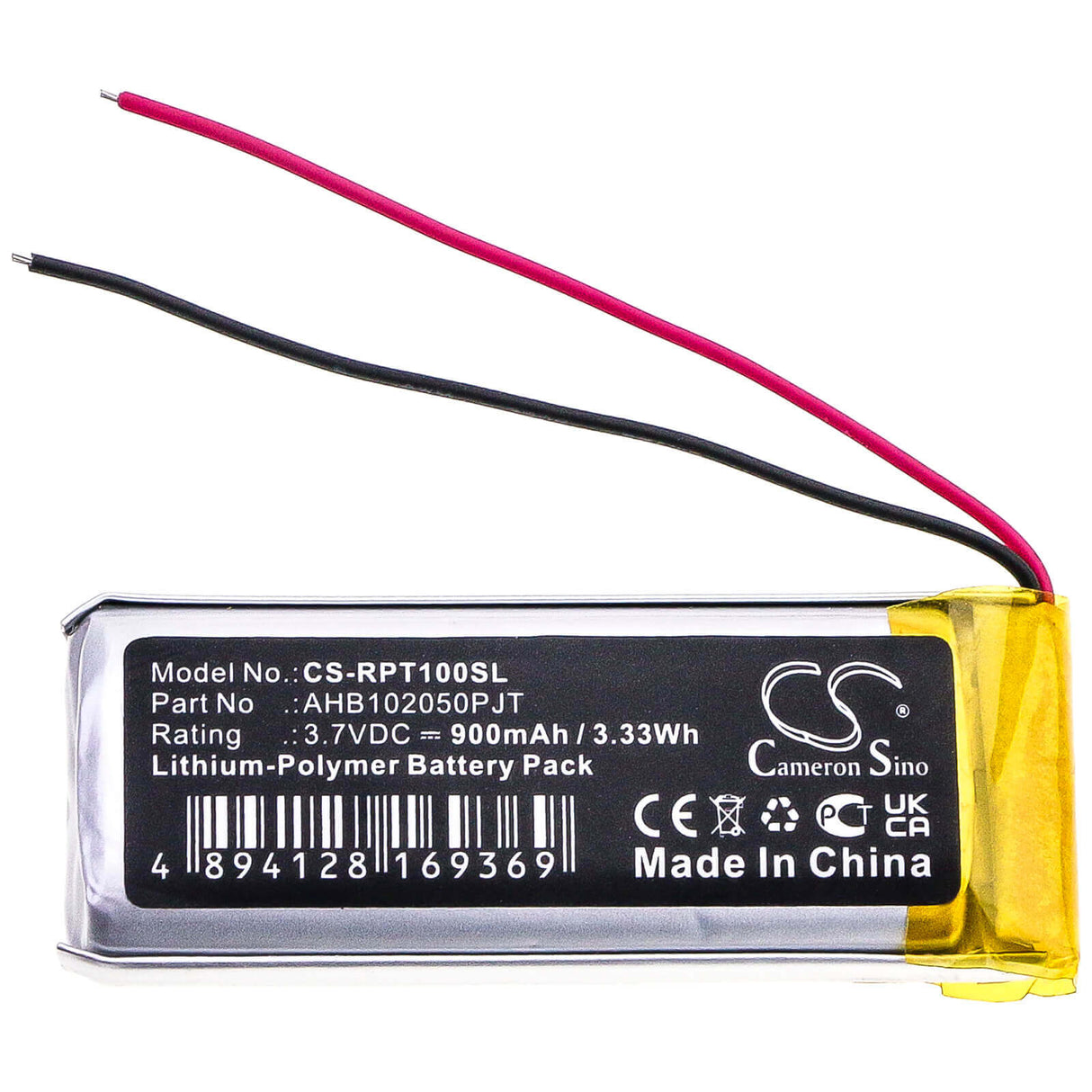 3.7V, Li-Polymer, 900mAh, Headset battery fits Rapoo, Ahb102050pjt, Ti100, 3.33Wh Wireless Headset Cameron Sino Technology Limited