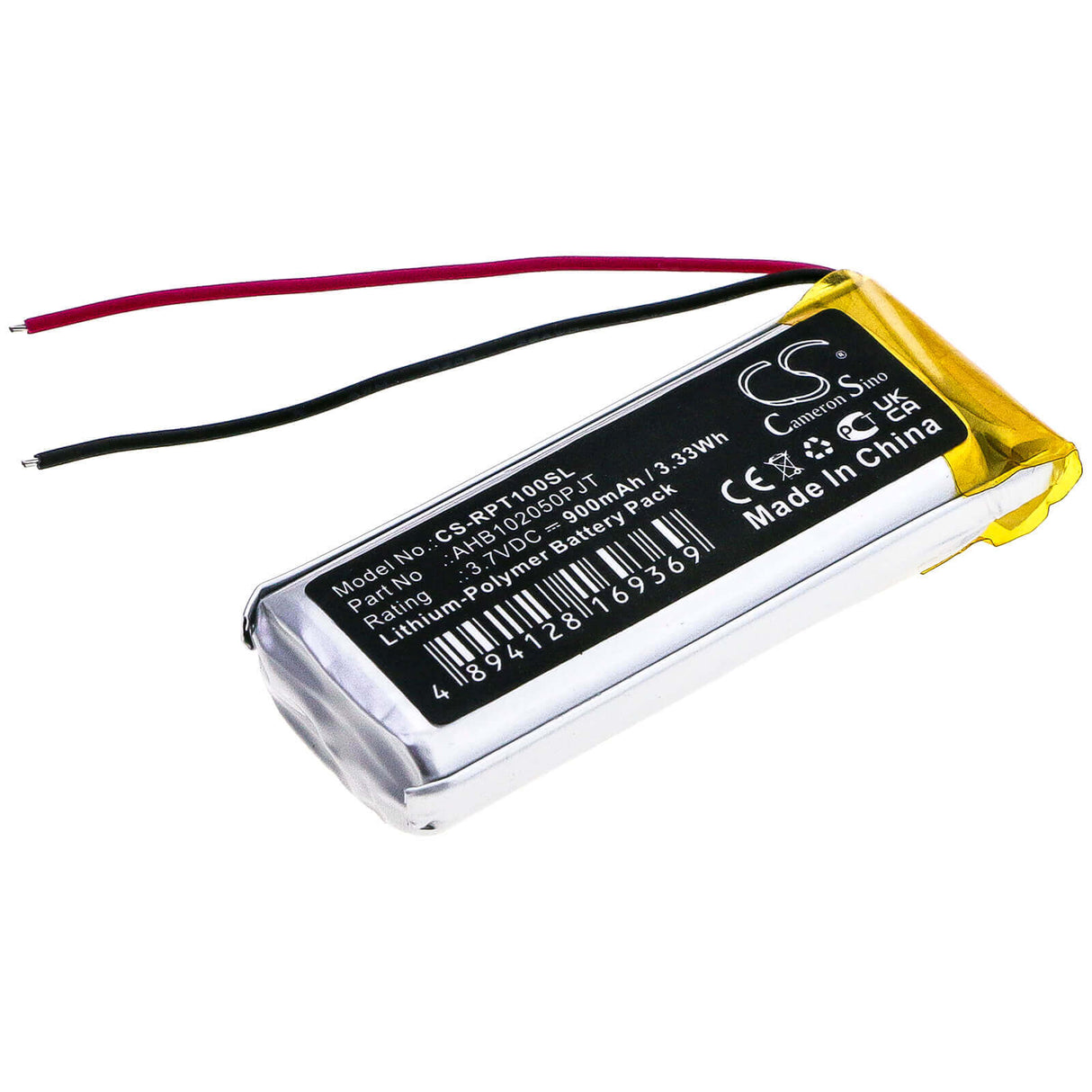 3.7V, Li-Polymer, 900mAh, Headset battery fits Rapoo, Ahb102050pjt, Ti100, 3.33Wh Wireless Headset Cameron Sino Technology Limited