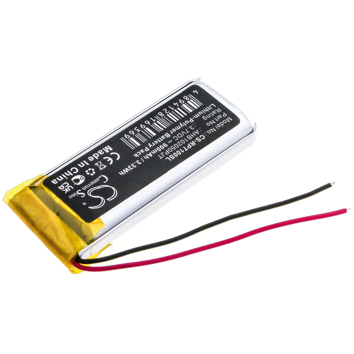 3.7V, Li-Polymer, 900mAh, Headset battery fits Rapoo, Ahb102050pjt, Ti100, 3.33Wh Wireless Headset Cameron Sino Technology Limited