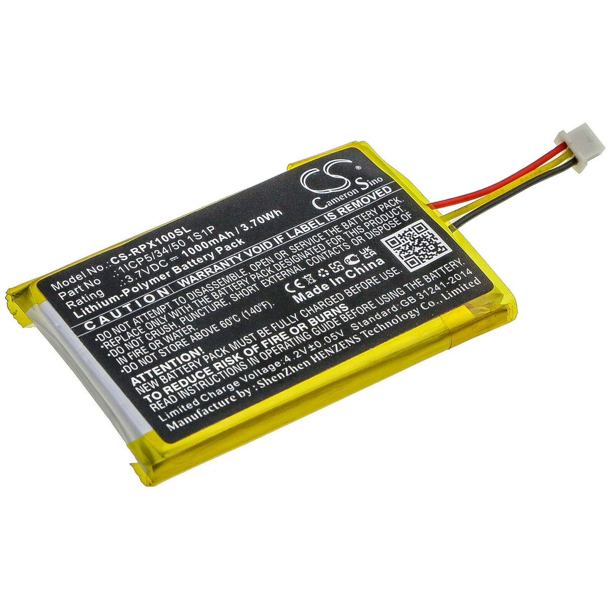 3.7V, Li-Polymer, 1000mAh, Headset battery fits Razer, 1icp5/34/50 1s1p, Nari Essential, Opus X, 3.7Wh Wireless Headset Cameron Sino Technology Limited