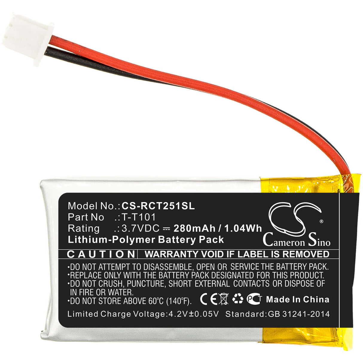 3.7V, Li-Polymer, 280mAh, Headset battery fits Rca, T-t101, 25065, 25111, 1.04Wh Wireless Headset Cameron Sino Technology Limited