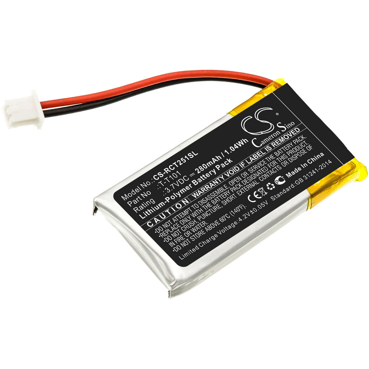 3.7V, Li-Polymer, 280mAh, Headset battery fits Rca, T-t101, 25065, 25111, 1.04Wh Wireless Headset Cameron Sino Technology Limited