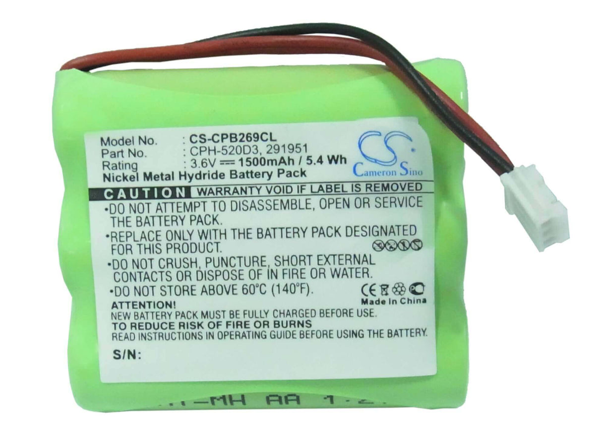 3,6V, Ni-MH, 1500mAh, batterie de téléphone sans fil compatible avec Rca, 180aah-2699, 25450, 25450re3, 5,4Wh Téléphone sans fil Cameron Sino Technology Limited (Suspendu)