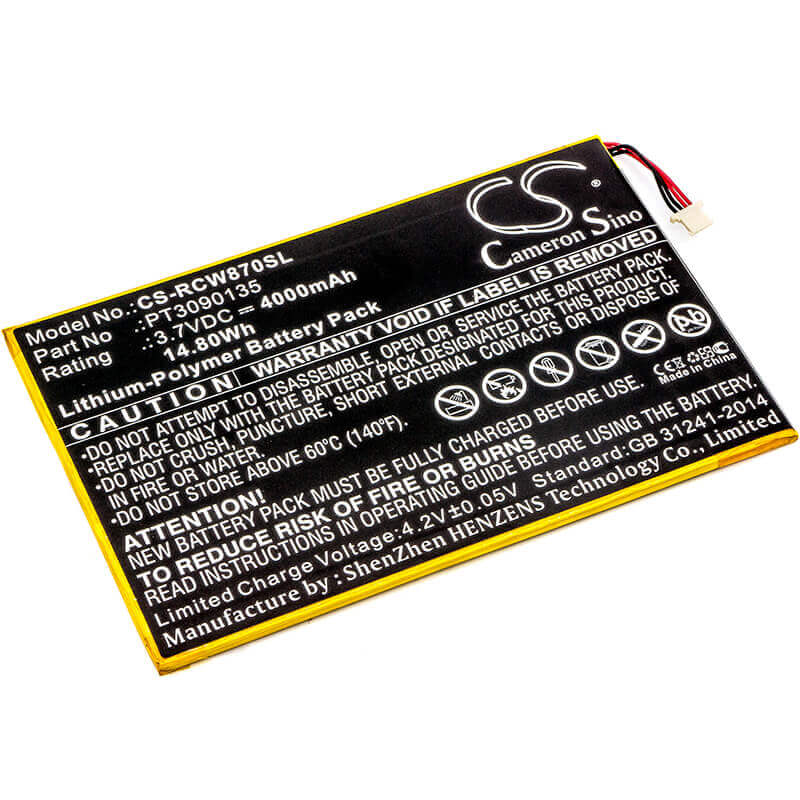 3.7V, Li-Polymer, 4000mAh, Tablet battery fits Rca, Pt3090135, Cambio, Galileo Pro, 14.80Wh Tablet Cameron Sino Technology Limited