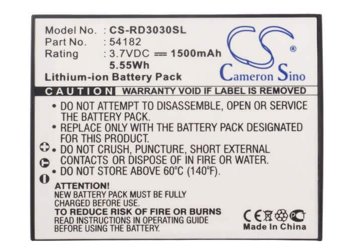 3.7V, Li-ion, 1500mAh, Media Player battery fits Rca, 54182, Lyra X3000, Lyra X3030, 5.55Wh Media Player Cameron Sino Technology Limited