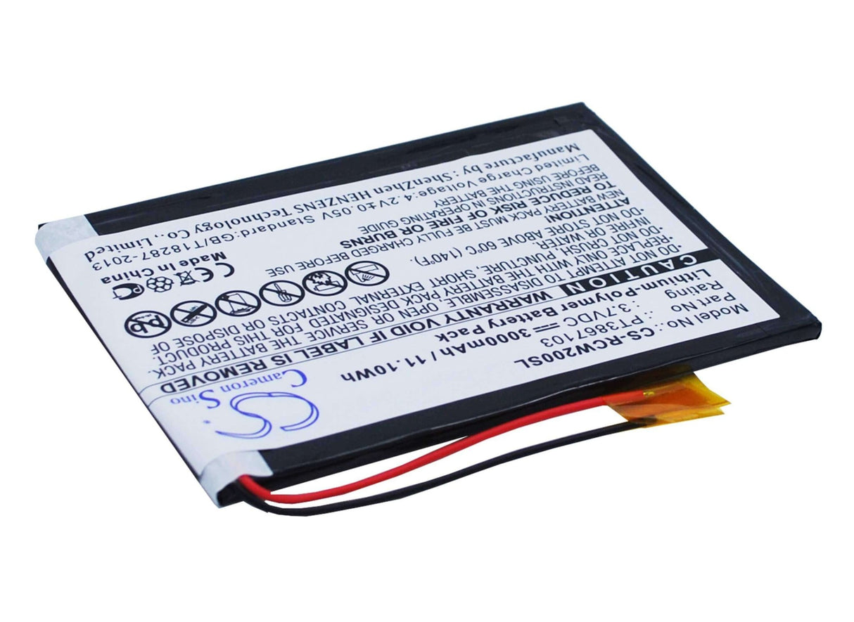 3.7V, Li-Polymer, 3000mAh, Tablet battery fits Rca, Pt3867103, Rct6077w2, 11.10Wh Tablet Cameron Sino Technology Limited
