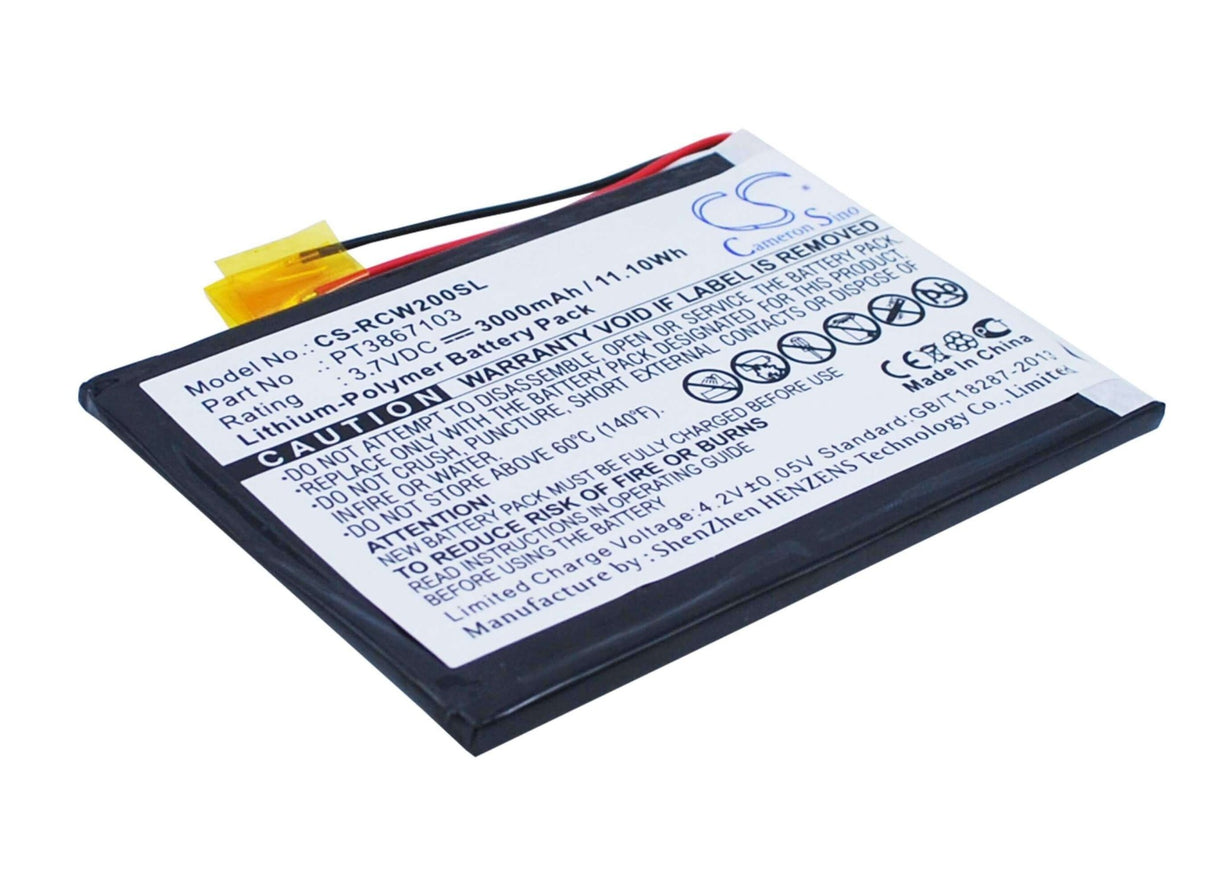 3.7V, Li-Polymer, 3000mAh, Tablet battery fits Rca, Pt3867103, Rct6077w2, 11.10Wh Tablet Cameron Sino Technology Limited