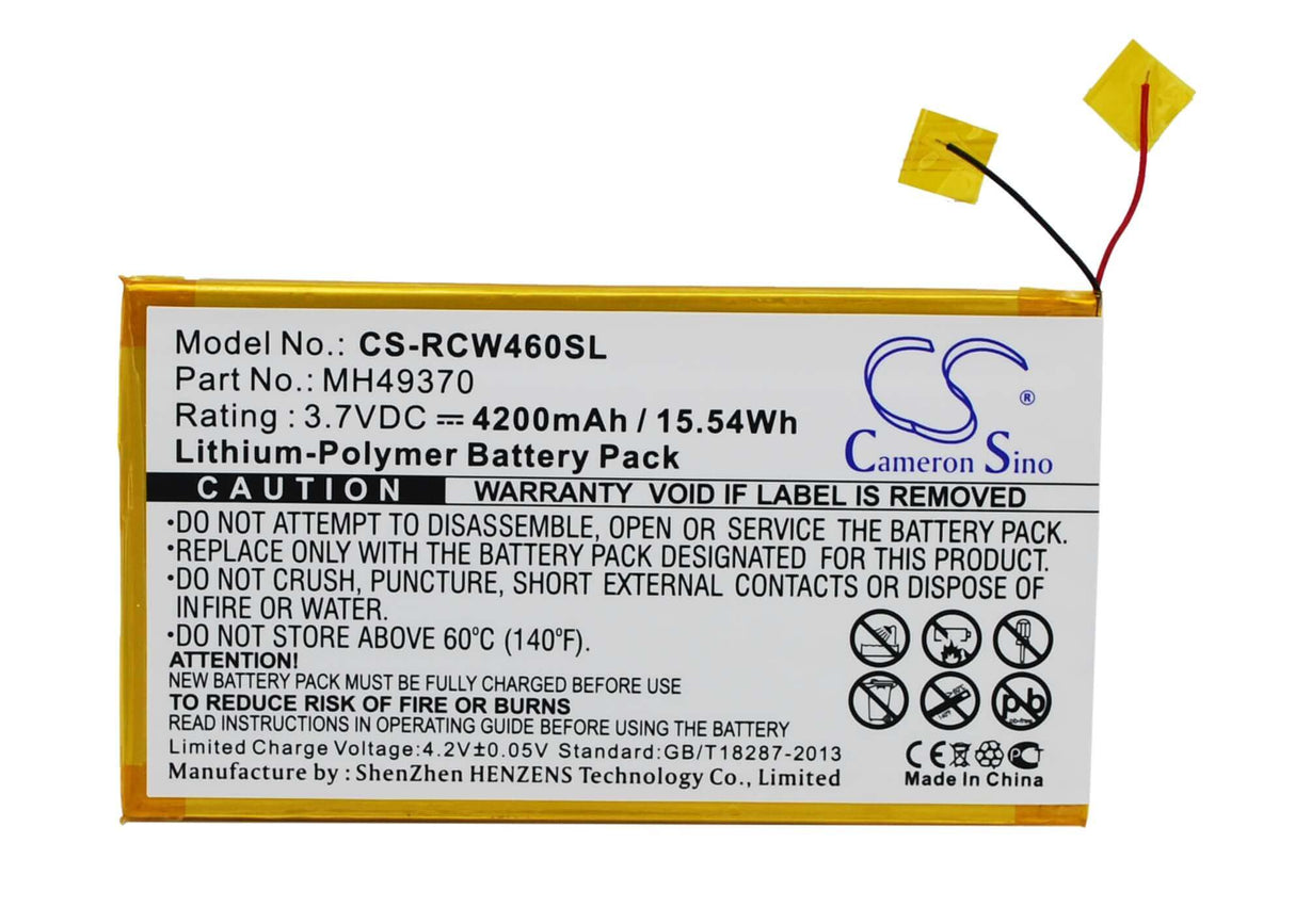 3.7V, Li-Polymer, 4200mAh, Tablet battery fits Rca, Mh49370, 10", Rct6203w46, 15.54Wh Tablet Cameron Sino Technology Limited