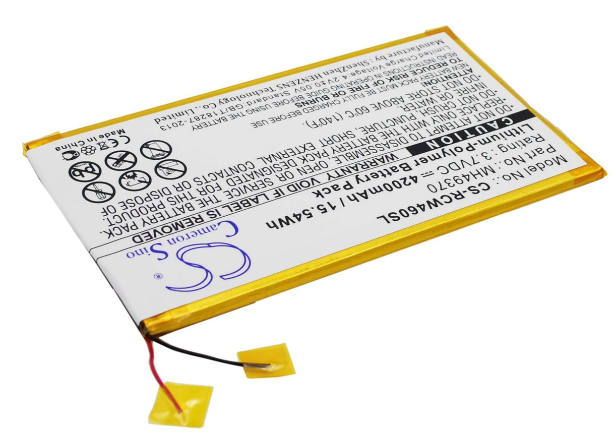 3.7V, Li-Polymer, 4200mAh, Tablet battery fits Rca, Mh49370, 10", Rct6203w46, 15.54Wh Tablet Cameron Sino Technology Limited