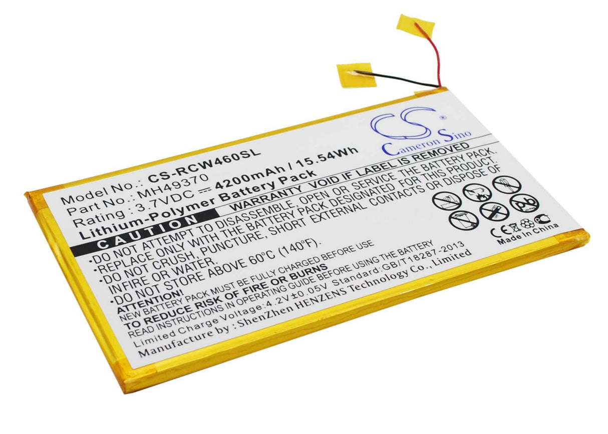 3.7V, Li-Polymer, 4200mAh, Tablet battery fits Rca, Mh49370, 10", Rct6203w46, 15.54Wh Tablet Cameron Sino Technology Limited