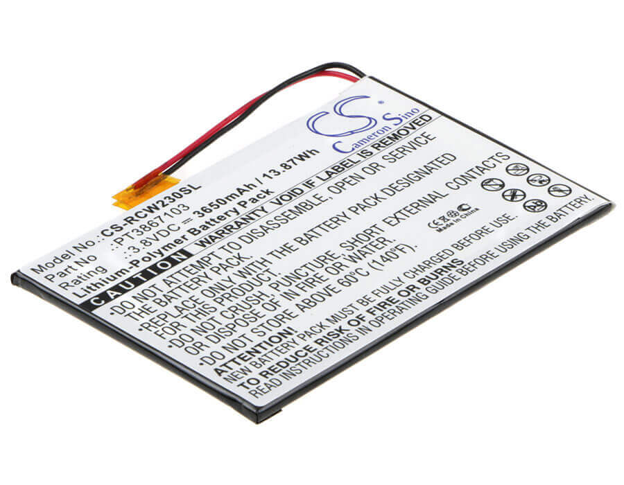 3.8V, Li-Polymer, 3650mAh, Tablet battery fits Rca, Pt3867103, 7", Rct6272w23, 13.87Wh Tablet Cameron Sino Technology Limited