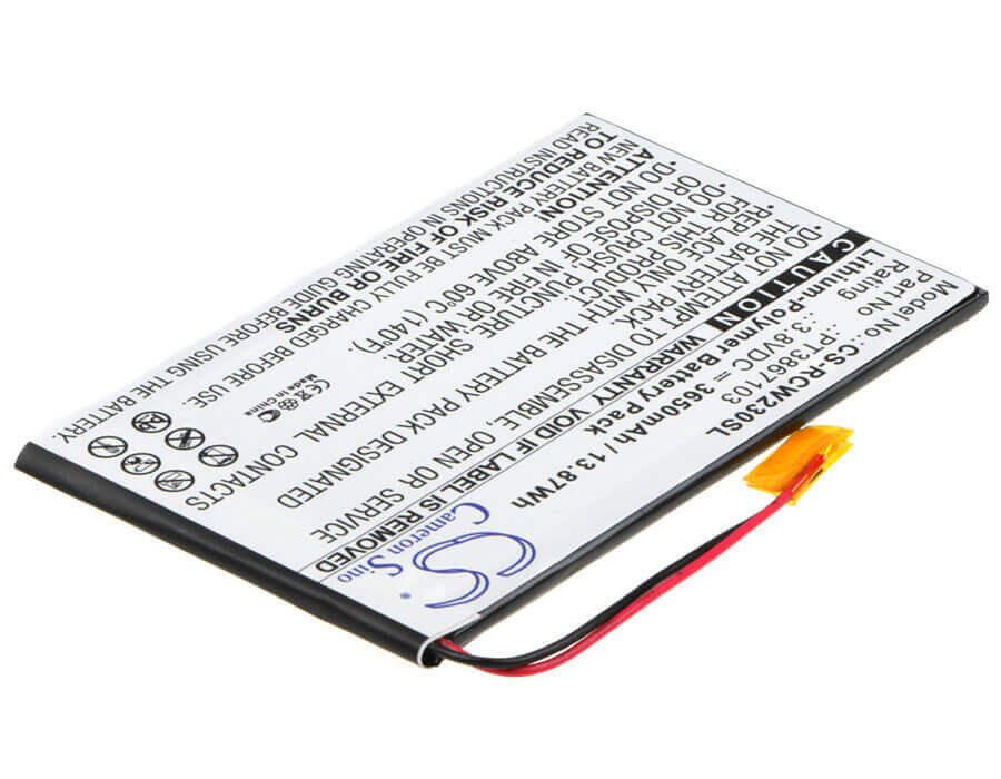 3.8V, Li-Polymer, 3650mAh, Tablet battery fits Rca, Pt3867103, 7", Rct6272w23, 13.87Wh Tablet Cameron Sino Technology Limited