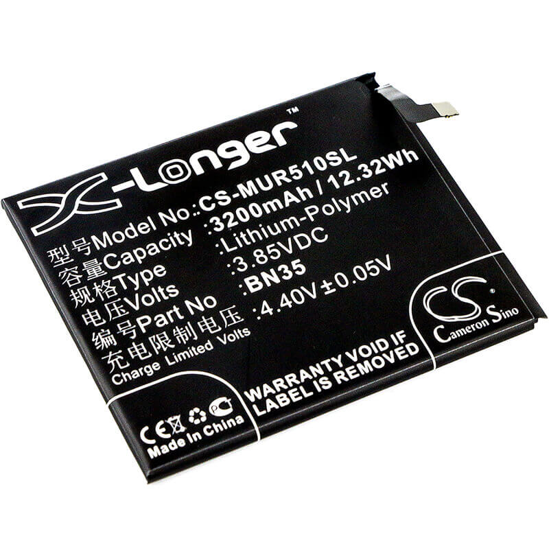 3.85V, Li-Polymer, 3200mAh, SmartPhone battery fits Xiaomi, Redmi, Bn35, 5, 12.32Wh Mobile, SmartPhone Cameron Sino Technology Limited (Smartphone)
