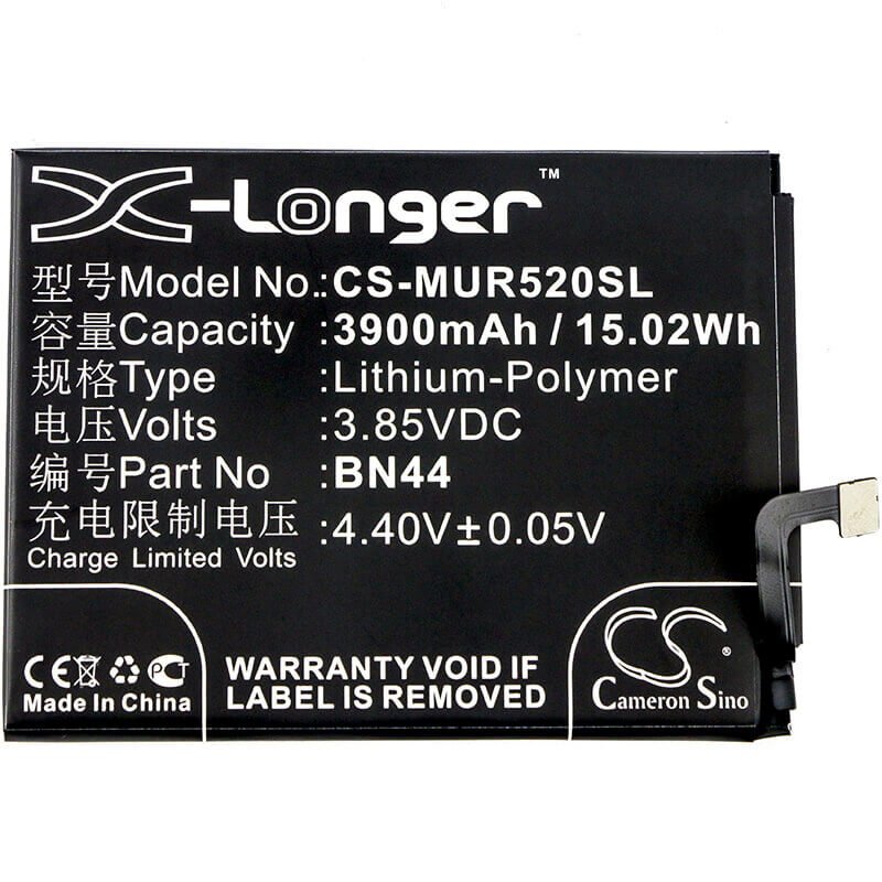 3.85V, Li-Polymer, 3900mAh, SmartPhone battery fits Xiaomi, Redmi, Bn44, 5 Plus, 5 Plus Dual Sim, 15.02Wh Mobile, SmartPhone Cameron Sino Technology Limited (Smartphone)
