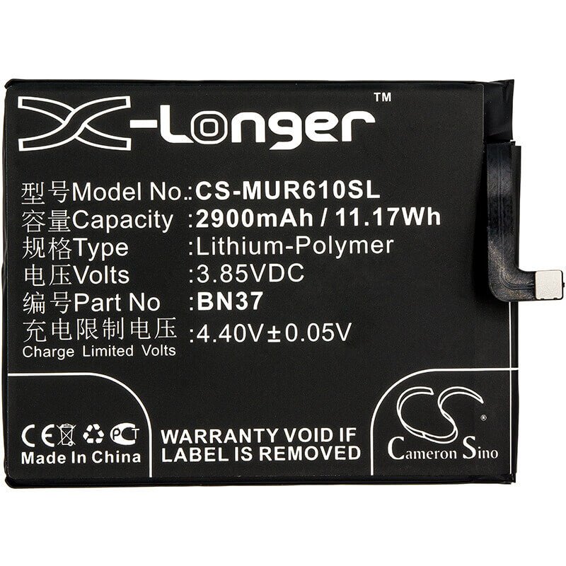 3.85V, Li-Polymer, 2900mAh, SmartPhone battery fits Redmi, Xiaomi, Bn37, 6a, Cereus, 11.17Wh Mobile, SmartPhone Cameron Sino Technology Limited (Smartphone)