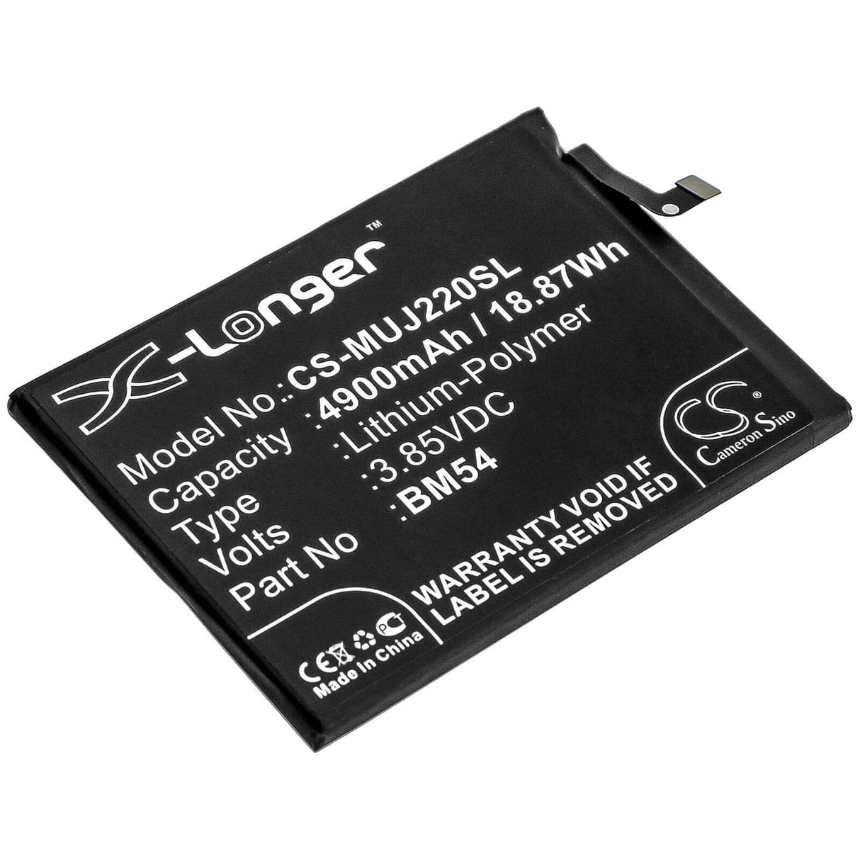 3.85V, Li-Polymer, 4900mAh, SmartPhone battery fits Redmi, Bm54, A001xm, M2007j22c, 18.87Wh Mobile, SmartPhone Cameron Sino Technology Limited (Smartphone)