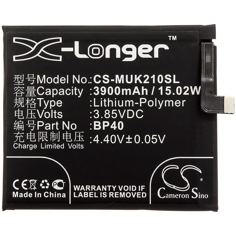 3.85V, Li-Polymer, 3900mAh, SmartPhone battery fits Redmi, Xiaomi, Bp40, K20 Pro, M1903f11a, 15.02Wh Mobile, SmartPhone Cameron Sino Technology Limited (Smartphone)