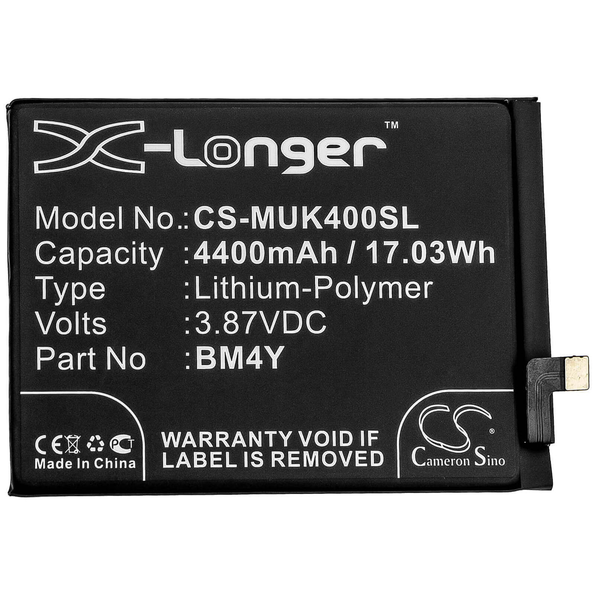 3.87V, Li-Polymer, 4400mAh, SmartPhone battery fits Redmi, Xiaomi, Bm4y, K40 5g, K40 Pro 5g, 17.03Wh Mobile, SmartPhone Cameron Sino Technology Limited (Smartphone)