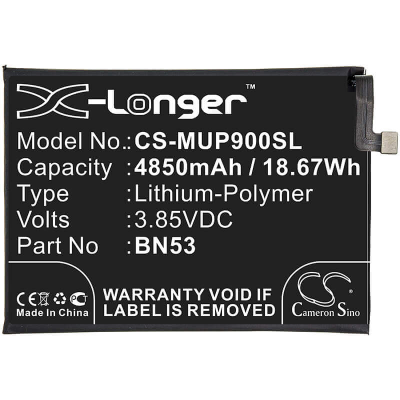 3.85V, Li-Polymer, 4850mAh, SmartPhone battery fits Redmi, Bn53, M2003j6b1i, M2003j6b2g, 18.67Wh Mobile, SmartPhone Cameron Sino Technology Limited (Smartphone)