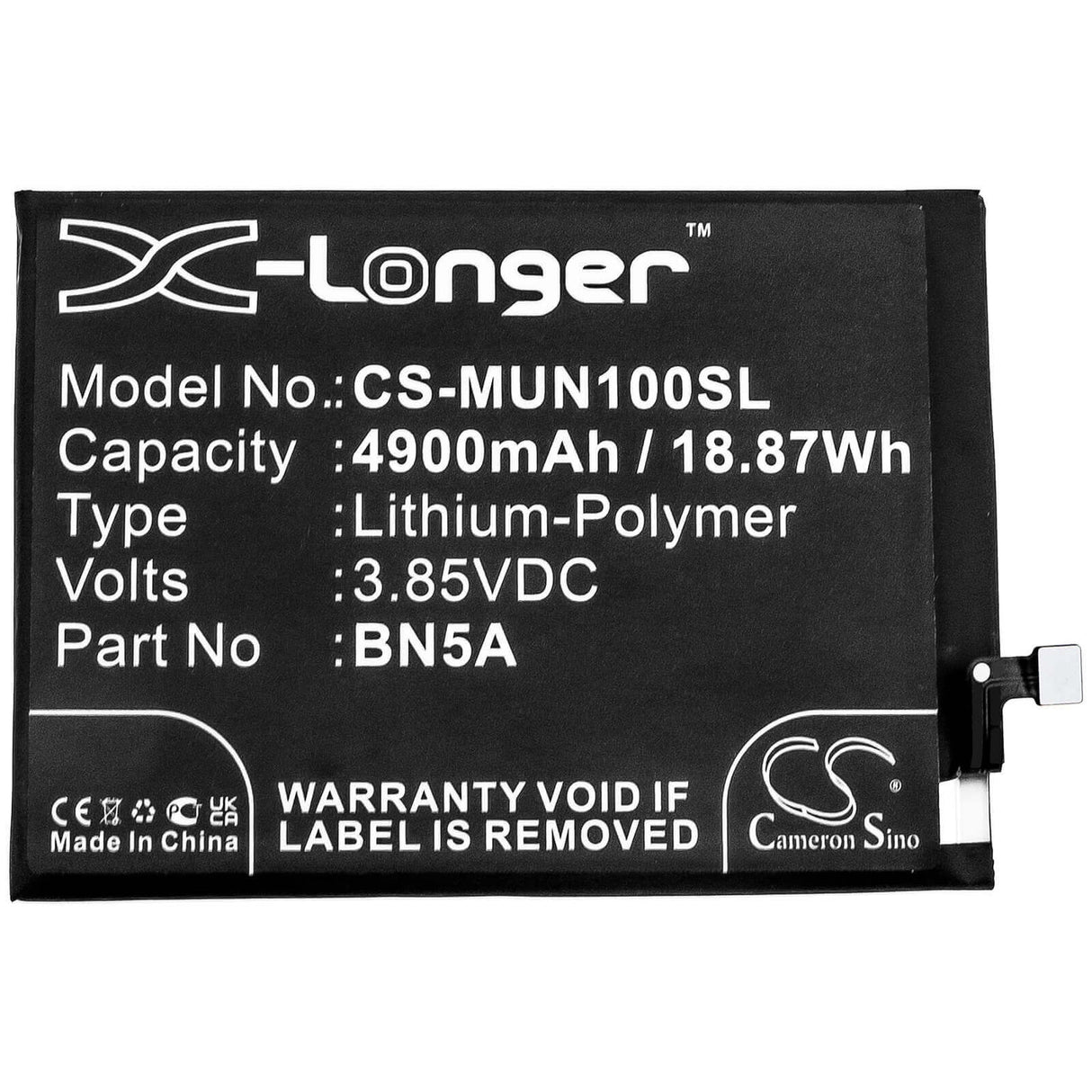 3.85V, Li-Polymer, 4900mAh, SmartPhone battery fits Poco, Redmi, Bn5a, M2103k19g, M2103k19pg, 18.87Wh Mobile, SmartPhone Cameron Sino Technology Limited (Smartphone)