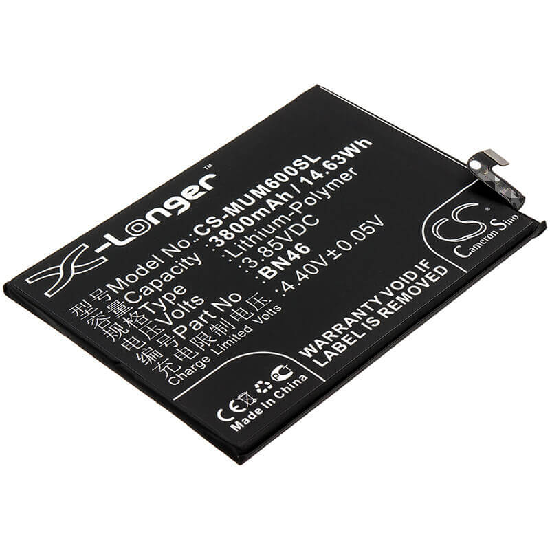 3.85V, Li-Polymer, 3800mAh, SmartPhone battery fits Redmi, Xiaomi, Bn46, Note 6, Note 8, 14.63Wh Mobile, SmartPhone Cameron Sino Technology Limited (Smartphone)