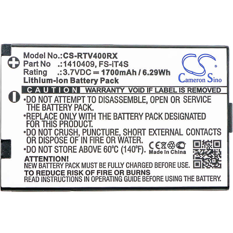 3.7V, Li-ion, 1700mAh, Remote Controller battery fits Reely, 1410409, Gt4 Evo, 6.29Wh Remote Controller Cameron Sino Technology Limited