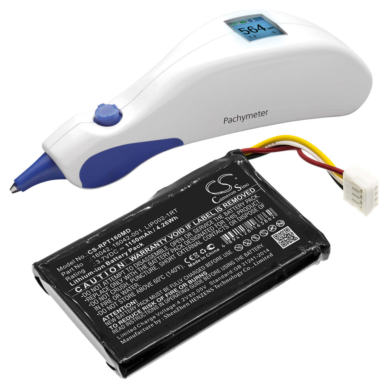 3,7V, Li-ion, 1150mAh, Batterie médicale compatible avec Reichert, 16042, Ipac, 4,26Wh Medical Cameron Sino Technology Limited (Médical)
